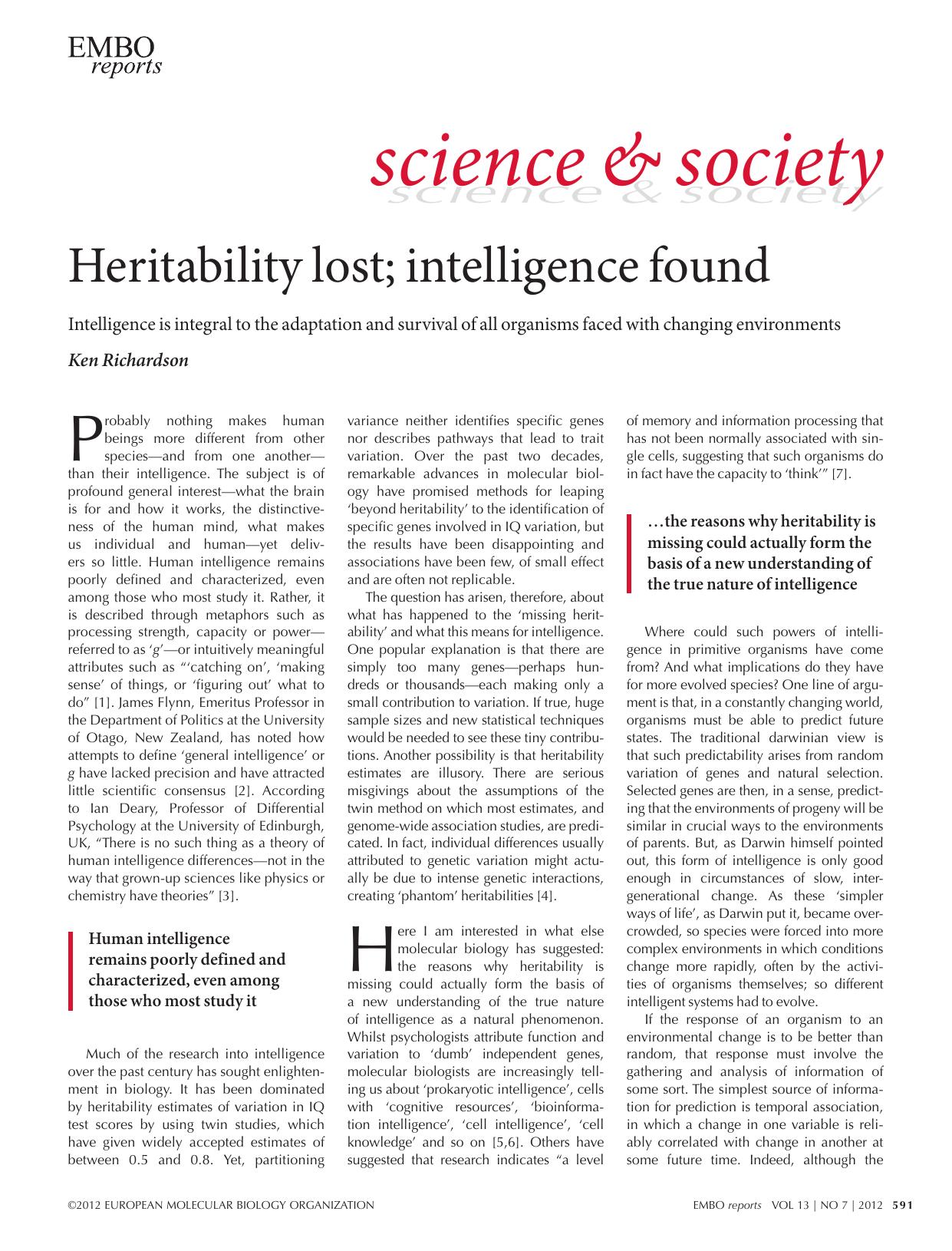 Heritability lost; intelligence found