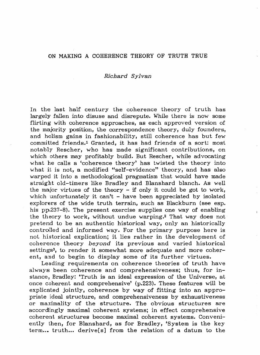 On Making a Coherence Theory of Truth Value