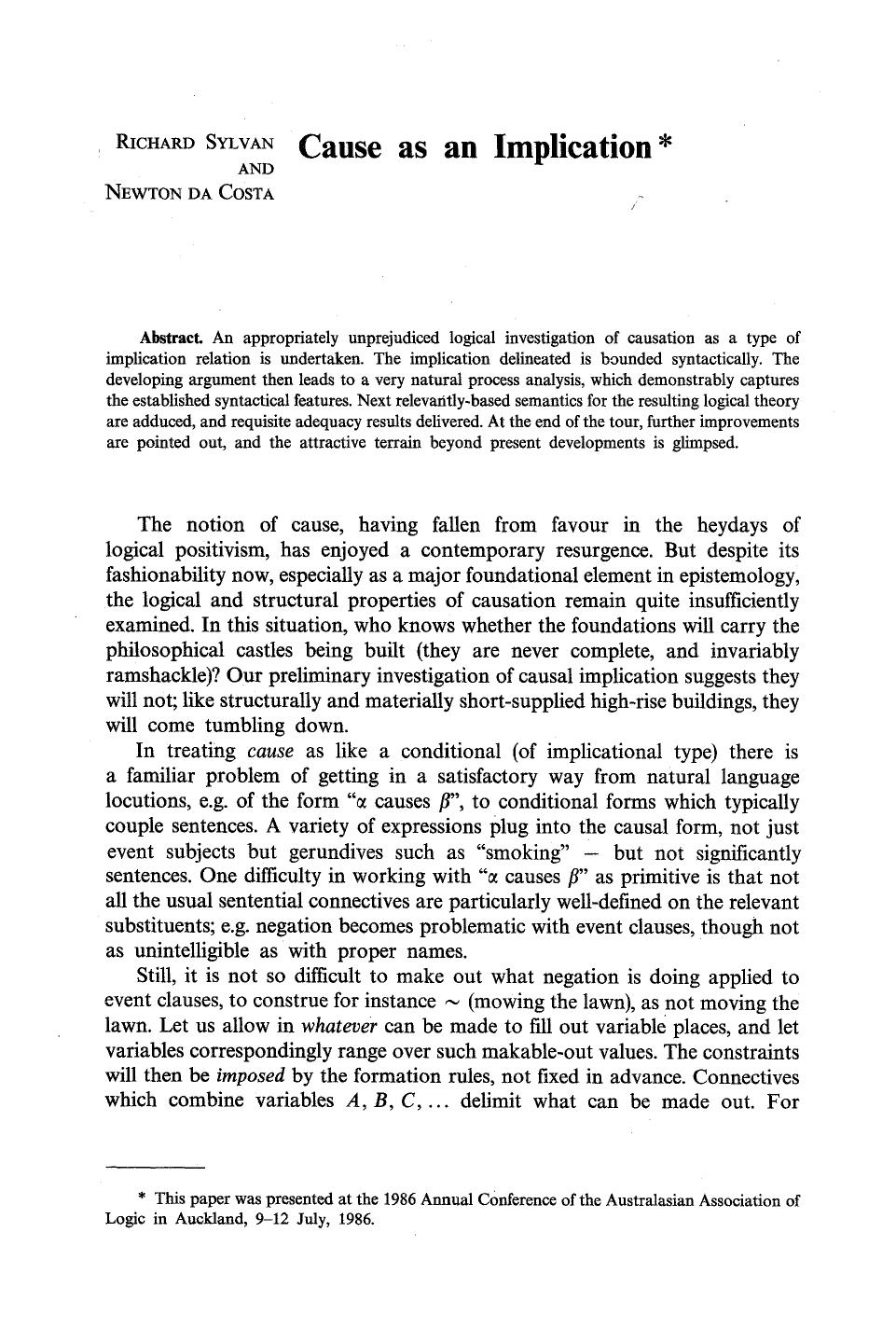 Cause as an implication