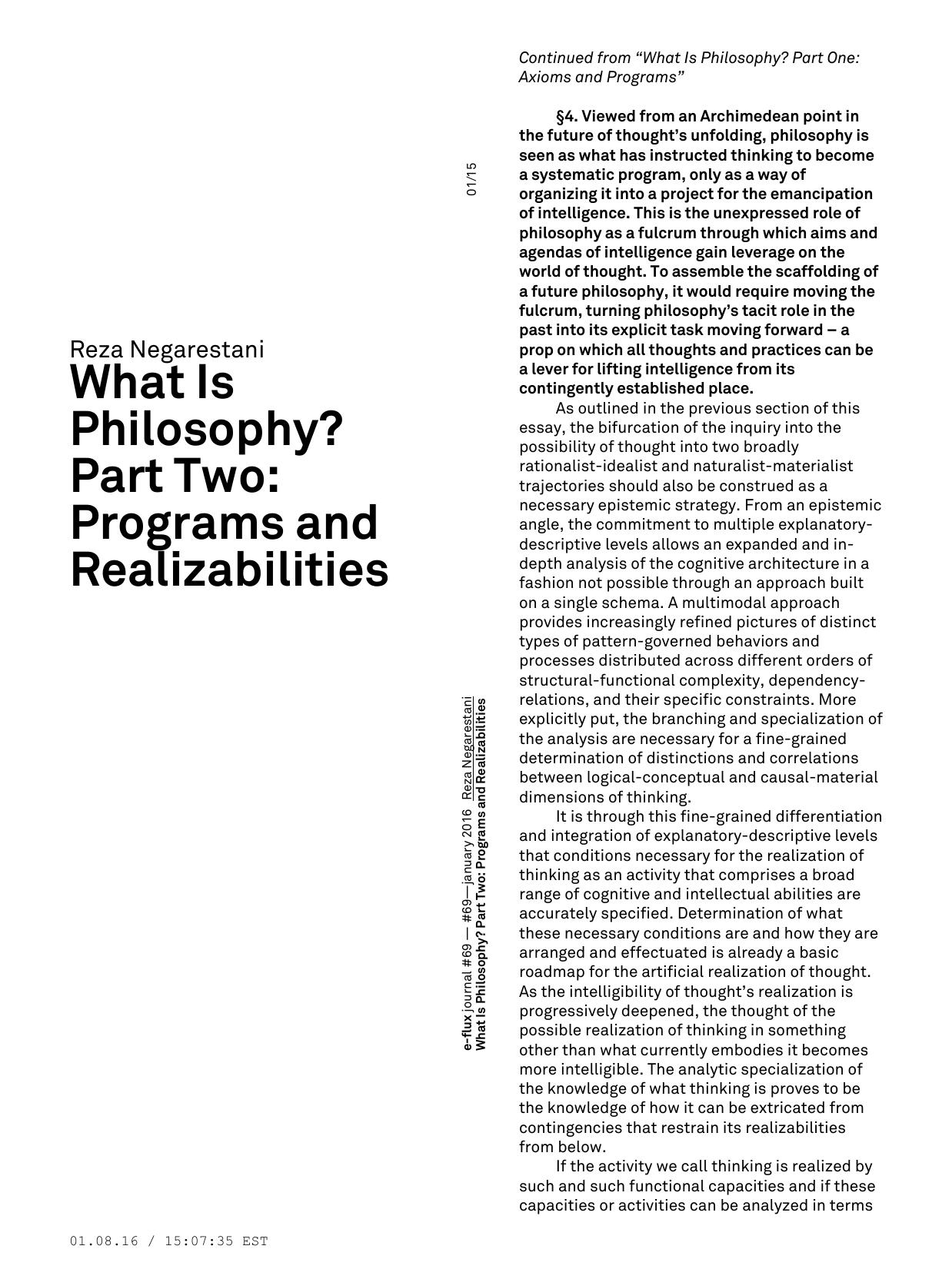 What is Philospohy? Part Two: Programs and Realizabilities