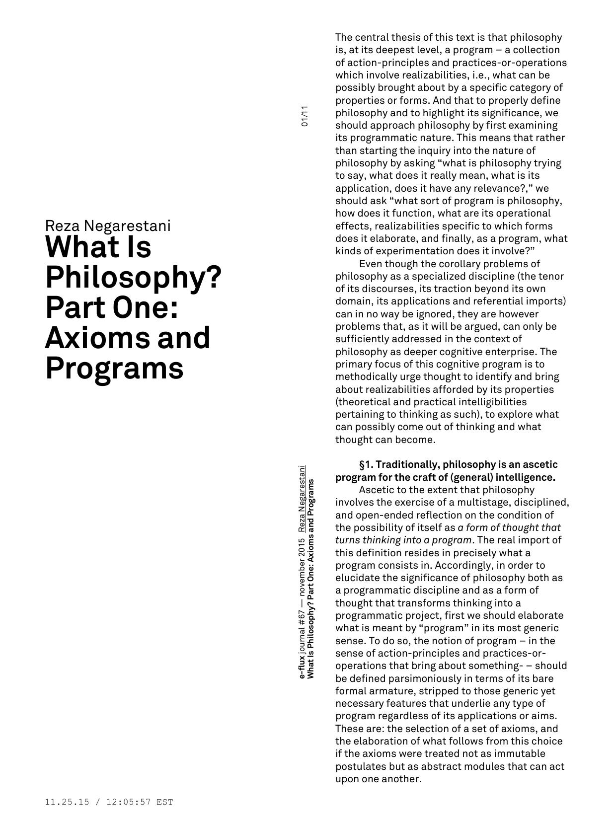 What Is Philosophy? Part One: Axioms and Programs