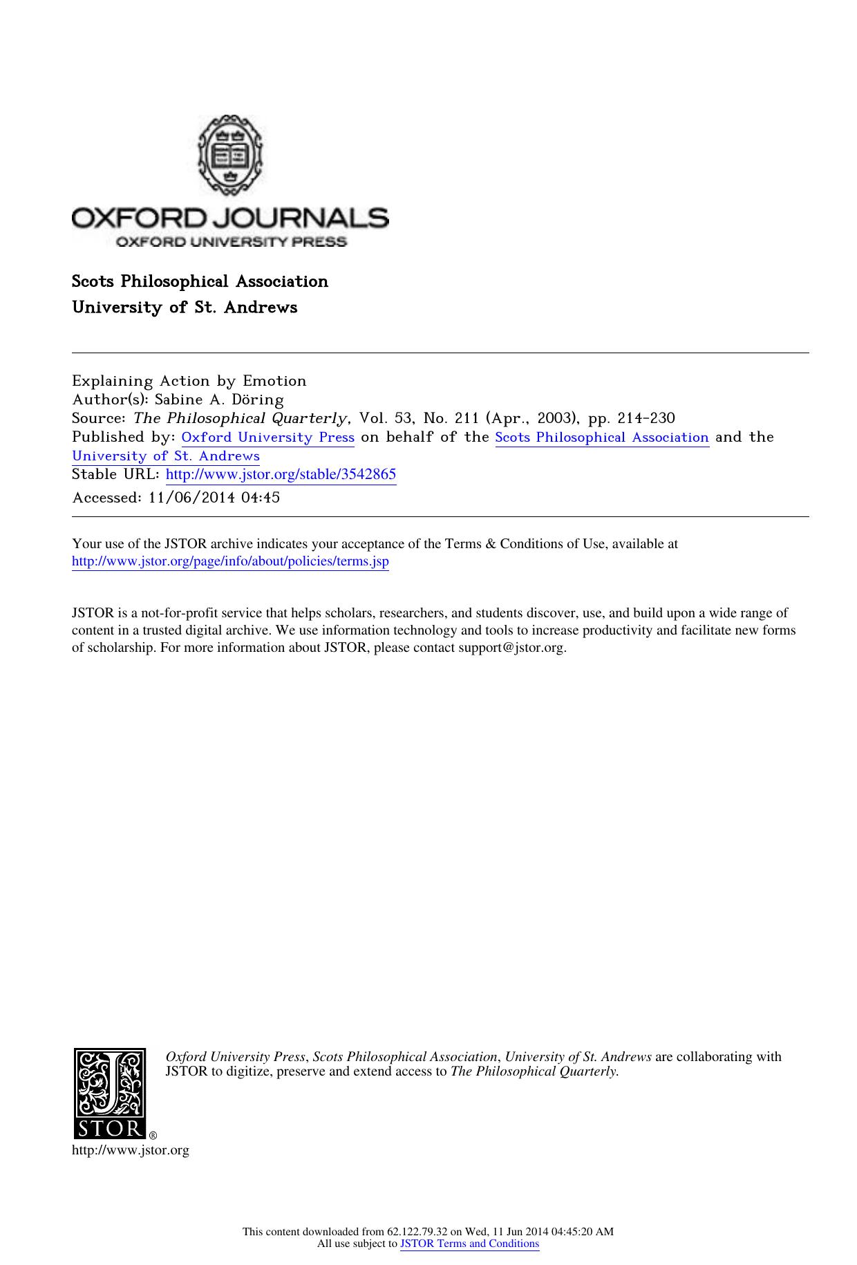 Explaining Action by Emotion