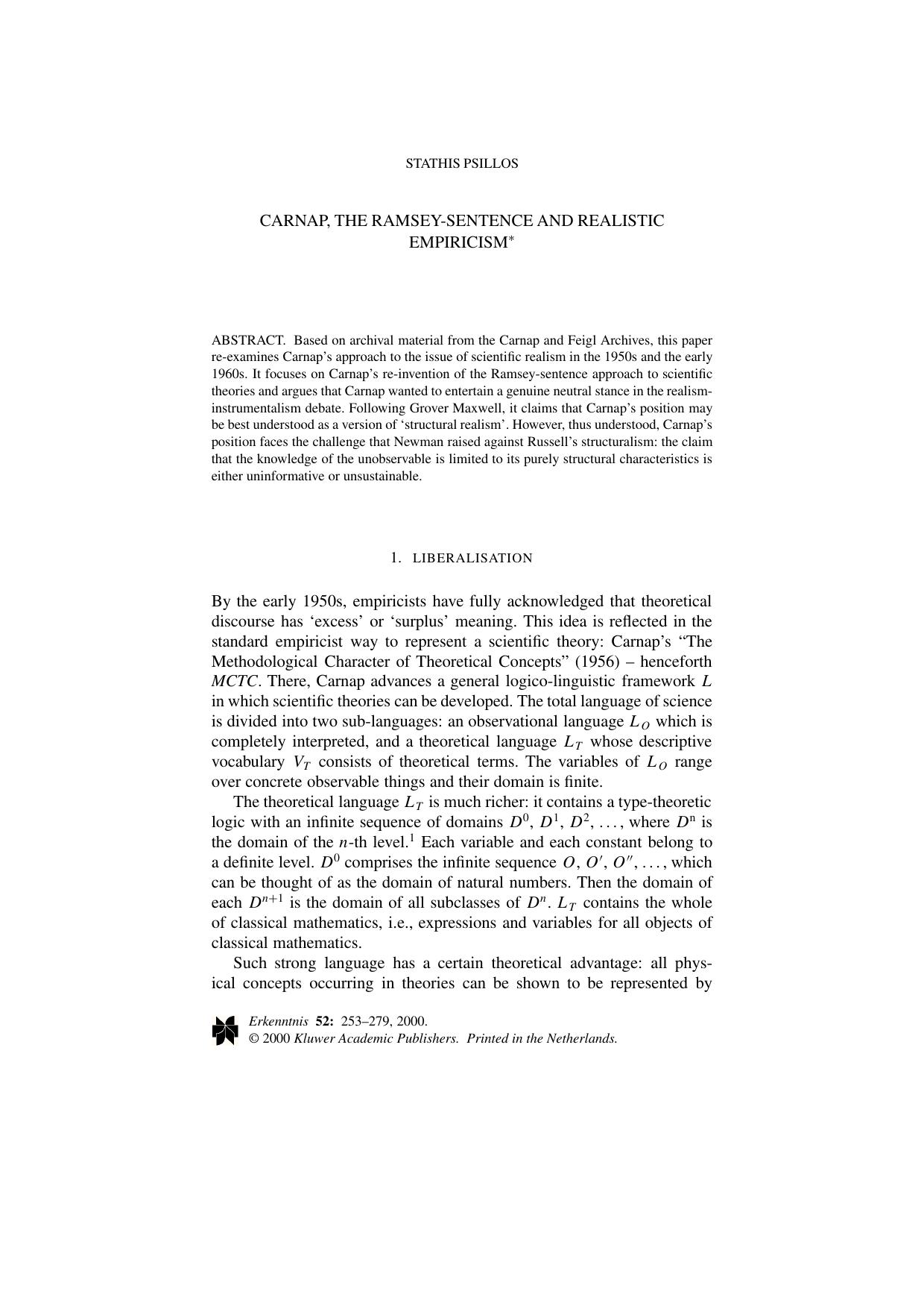 Carnap, The Ramsey-sentence and Realistic Empiricism