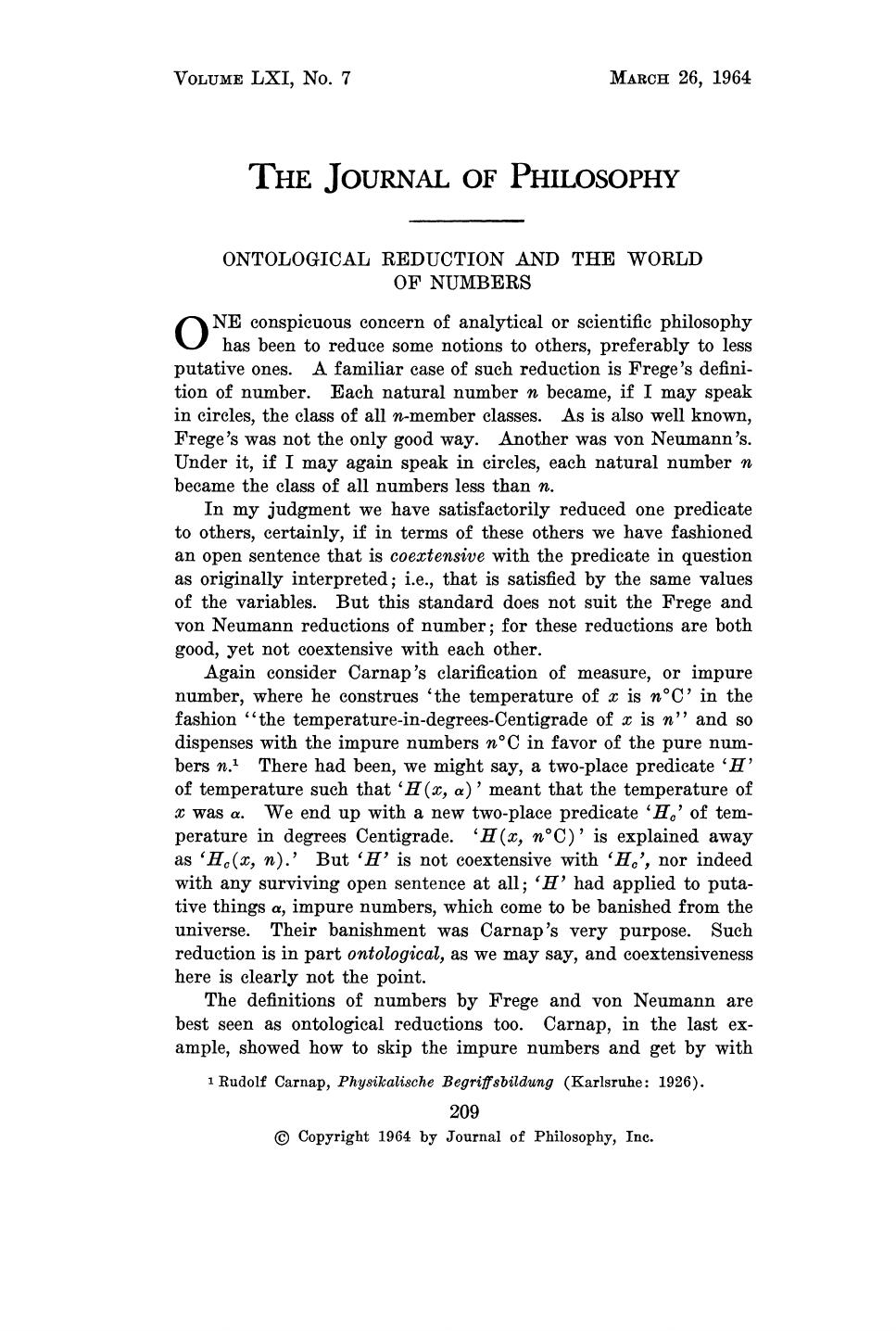 Ontological reduction and the World of Numbers