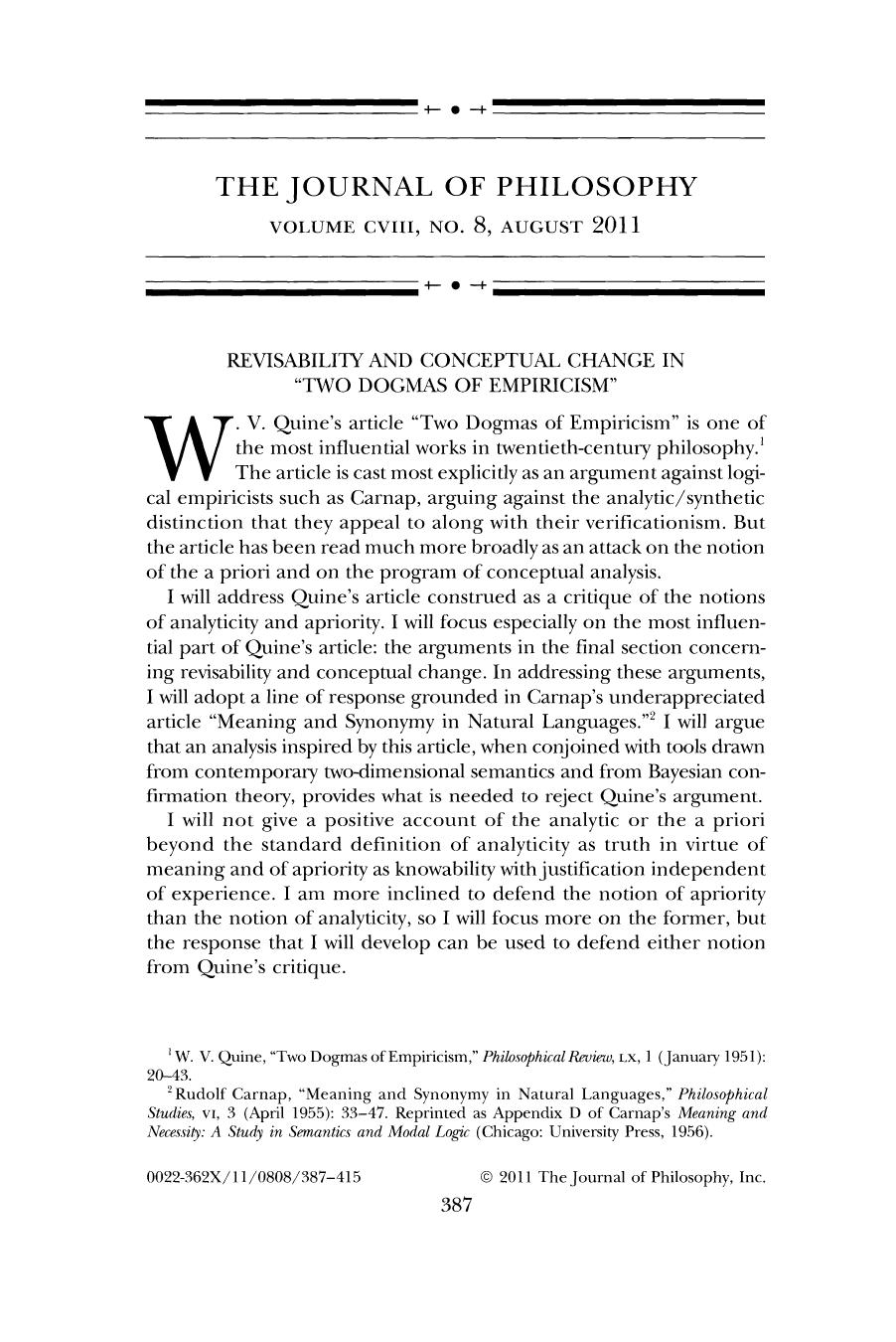 Revisability and Conceptual Change in "Two Dogmas of Empiricism"