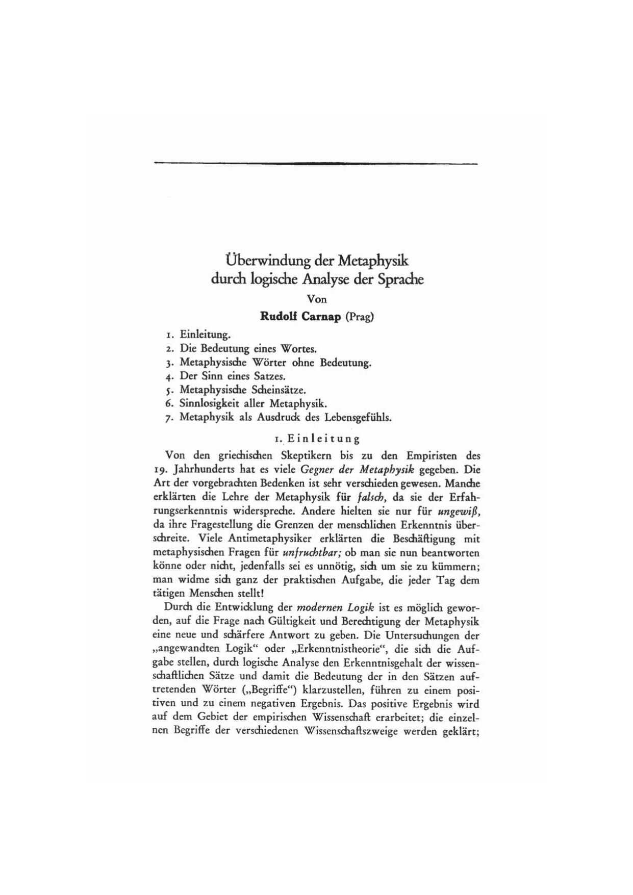 Überwindung der Metaphysik durch logische Analyse der Sprache