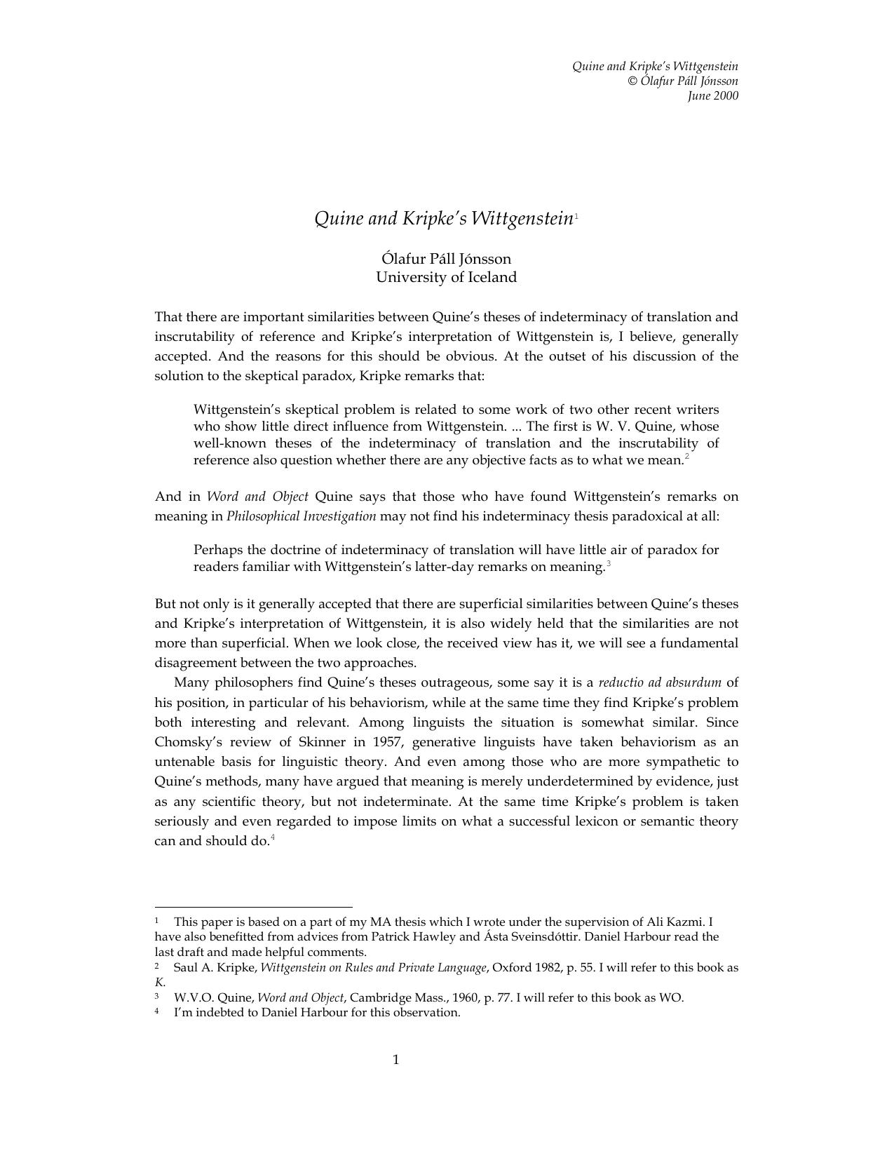 Quine and Kripke's Wittgenstein