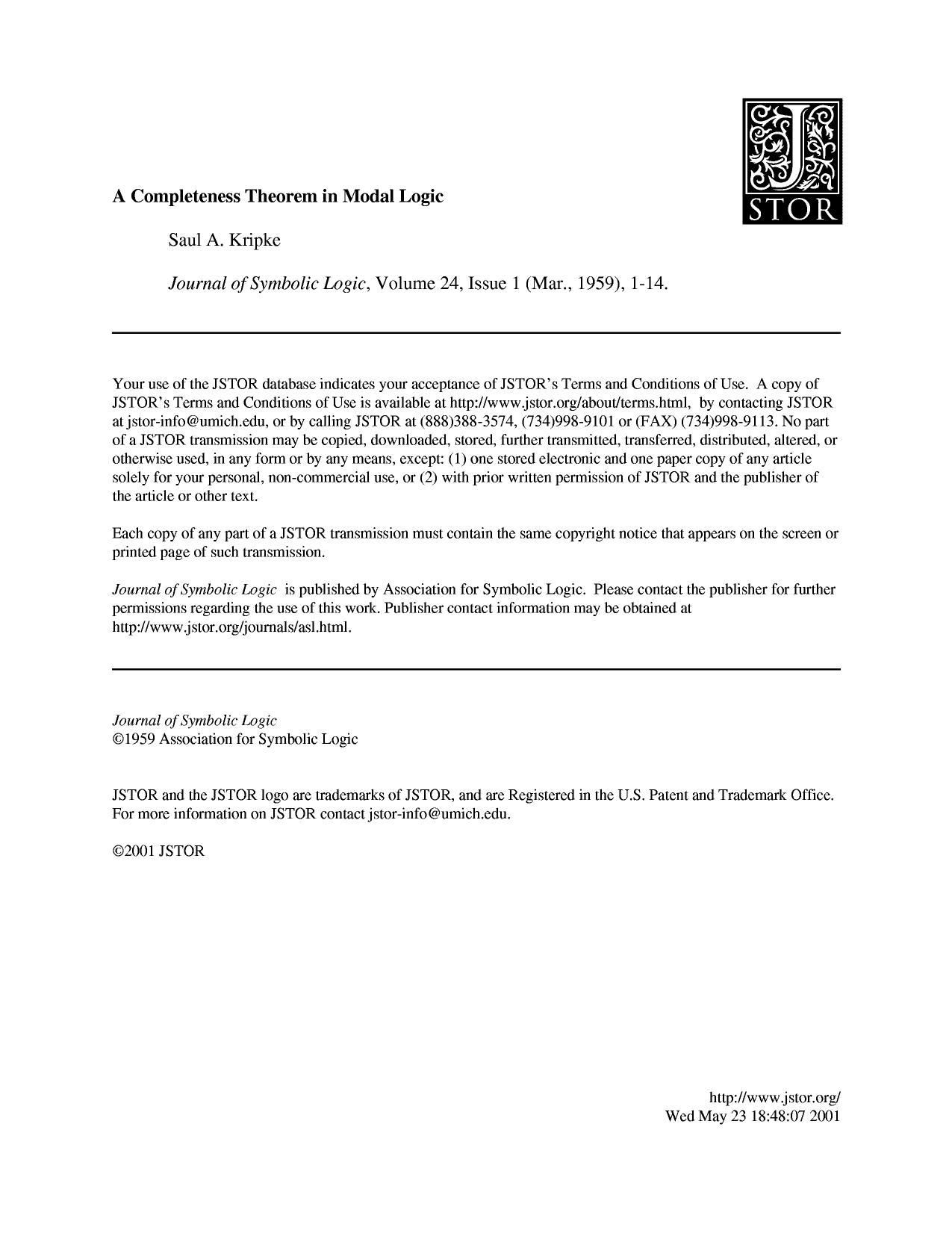 A Completeness Theorem in Modal Logic