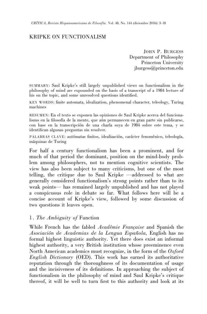 Kripke on Functionalism