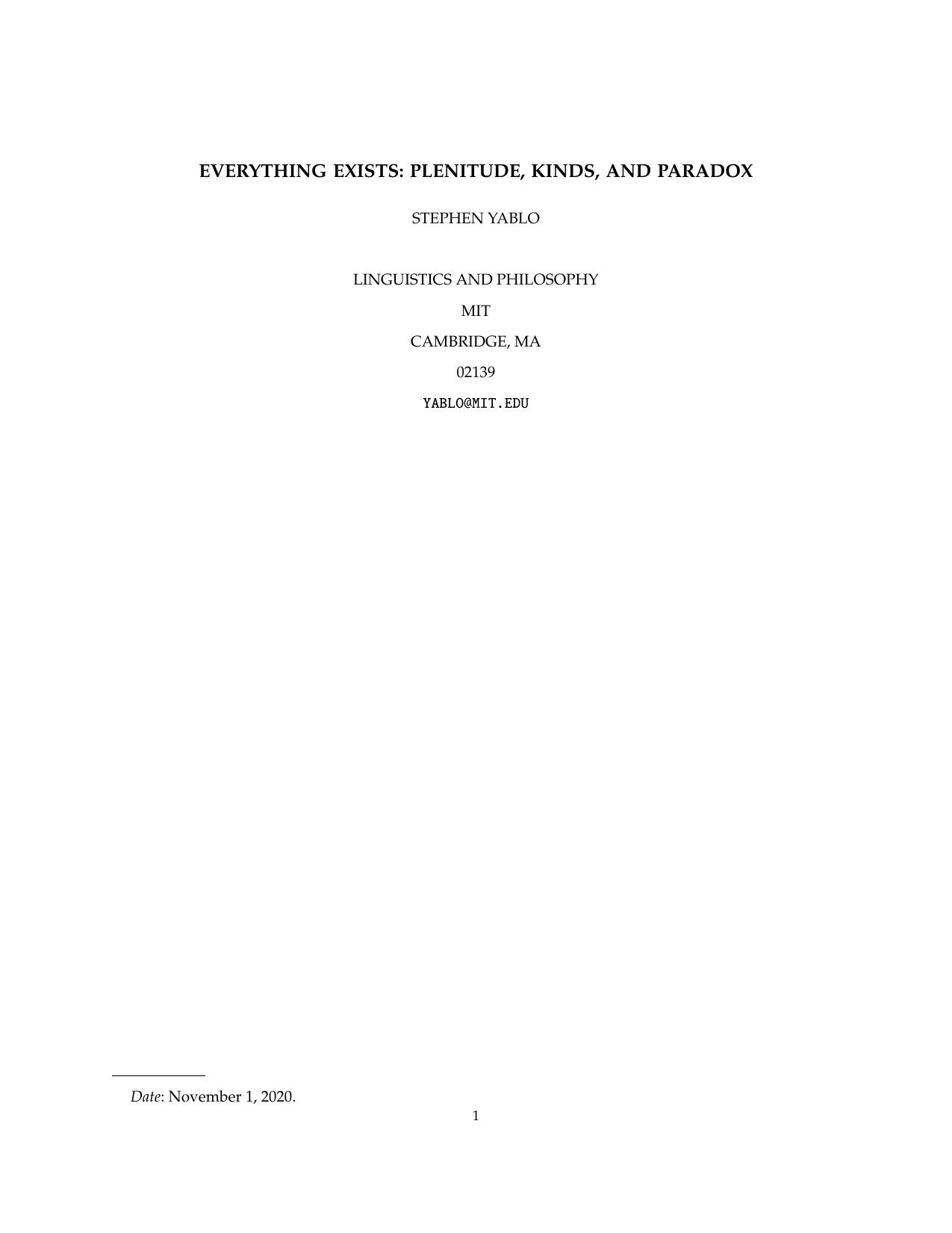 Everything Exists: Plenitude, Kind, and Paradox