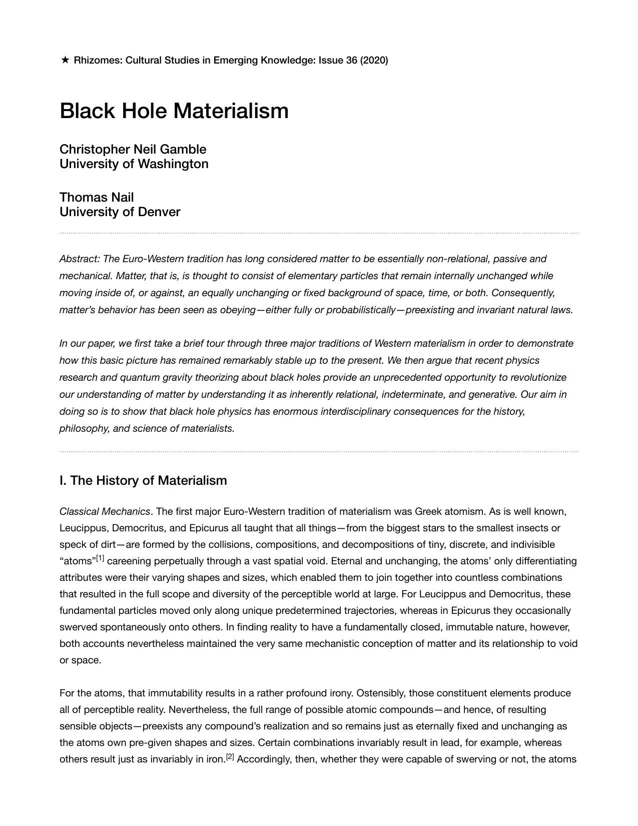 Black Hole Materialism