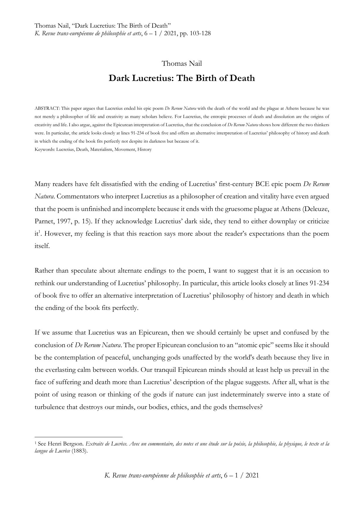 Dark Lucretius: The Birth of Death