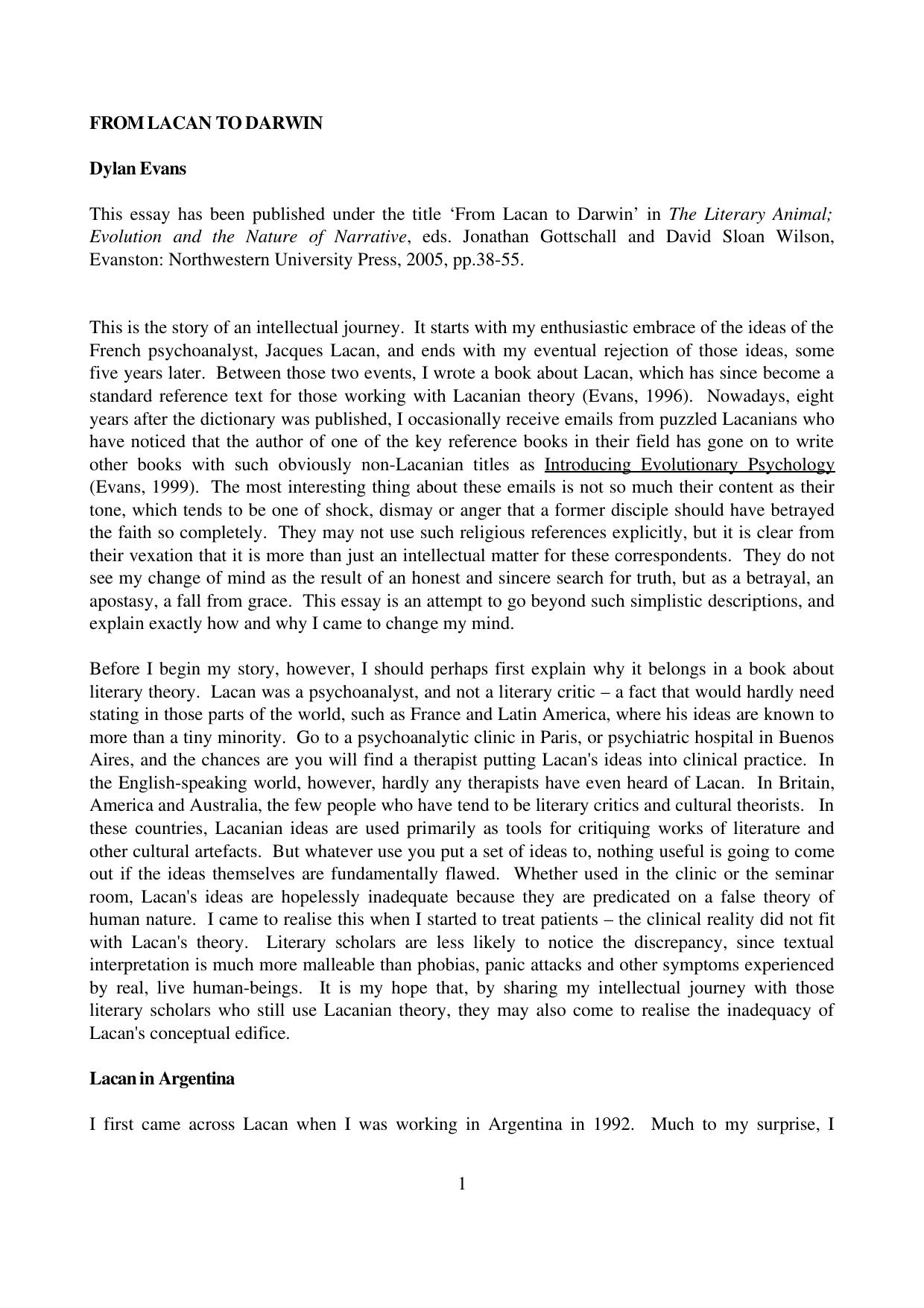 From Lacan to Darwin