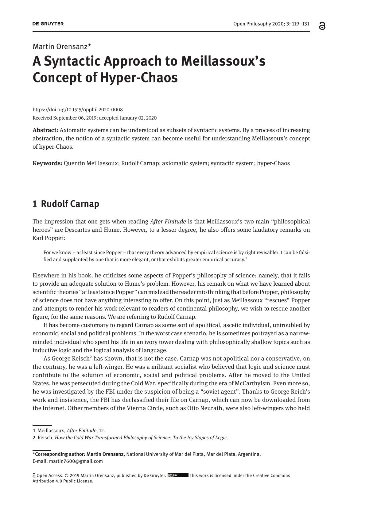 A Syntactic Approach to Meillassoux’s Concept of Hyper-Chaos
