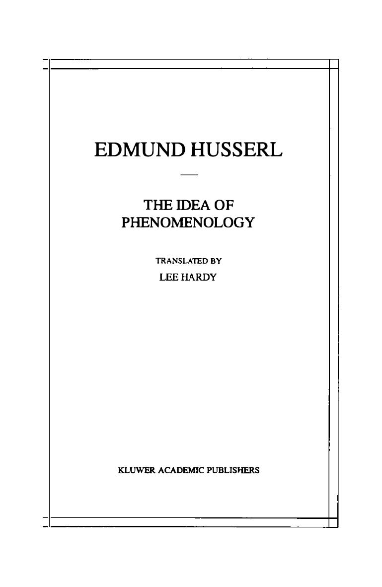 The Idea of Phenomenology