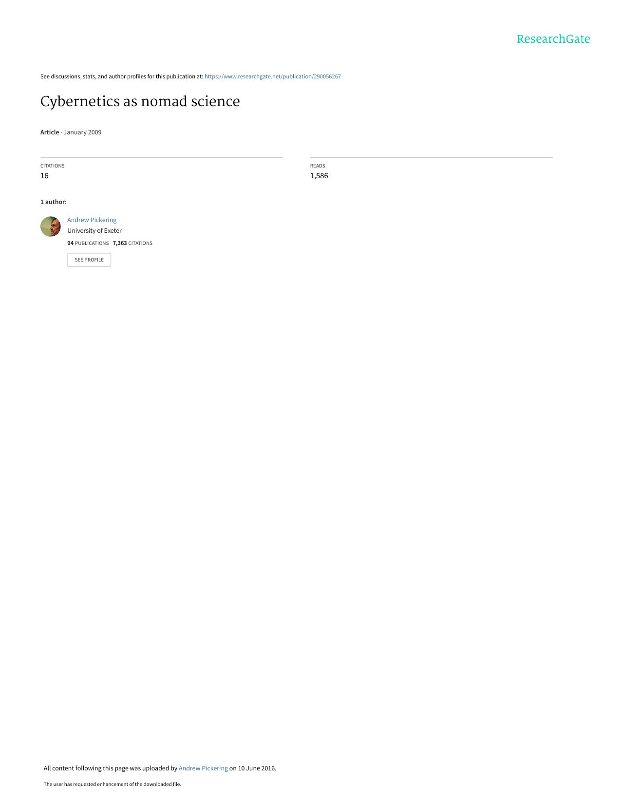 Cybernetics as Nomad Science