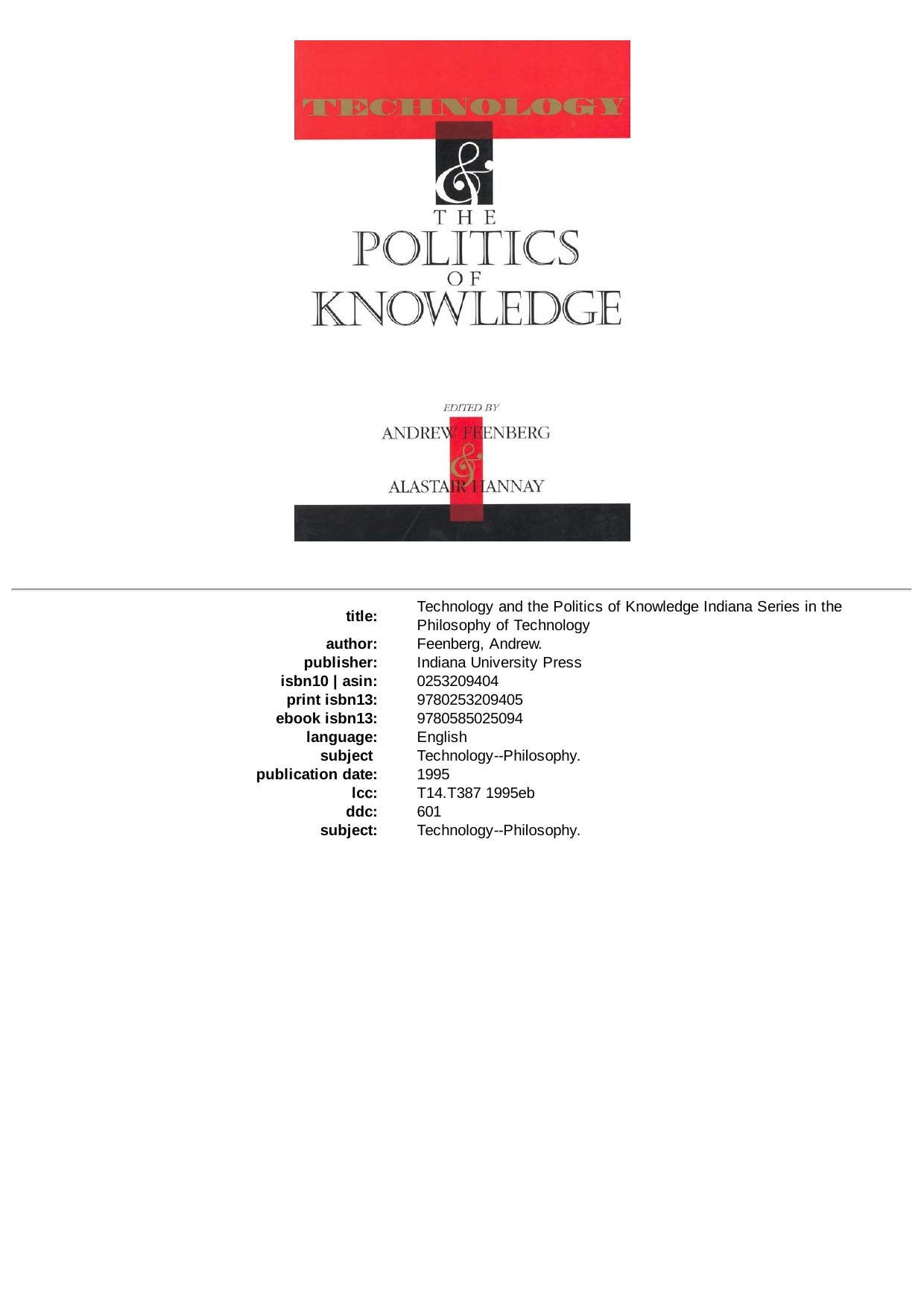 Technology & the Politics of Knowledge