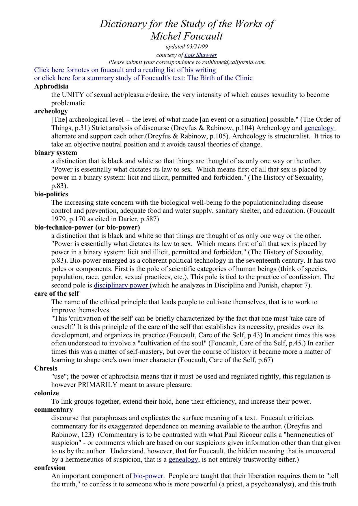 Foucault Dictionary Project