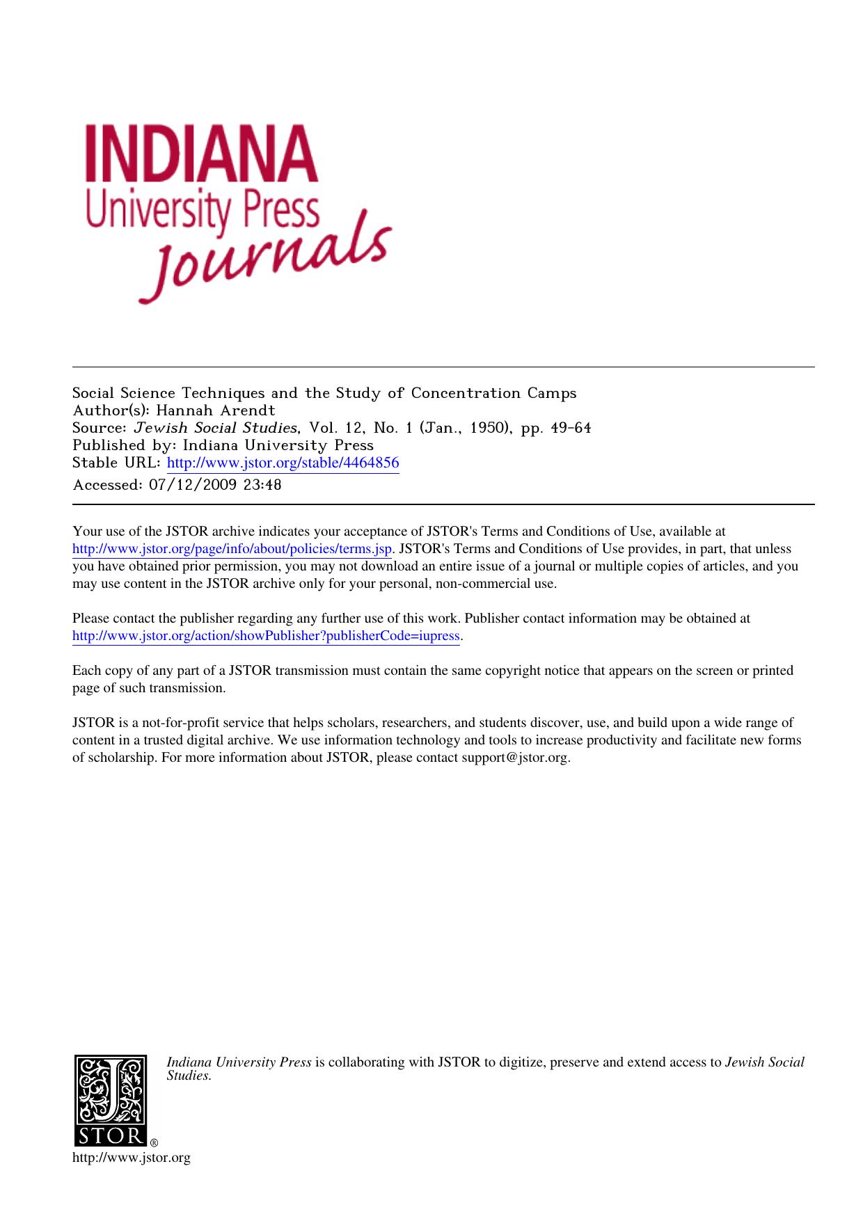 Social Science Techniques and the Study of Concentration Camps