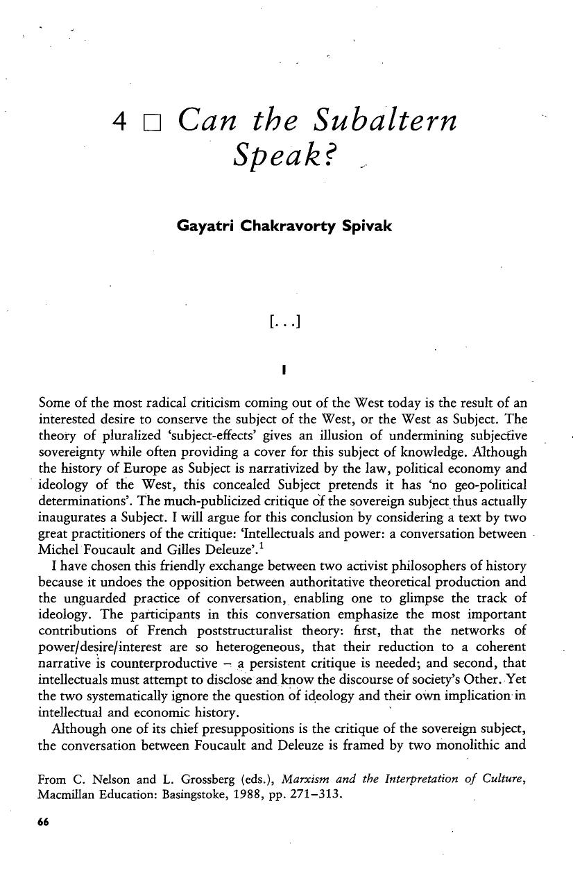 Can the subaltern speak?