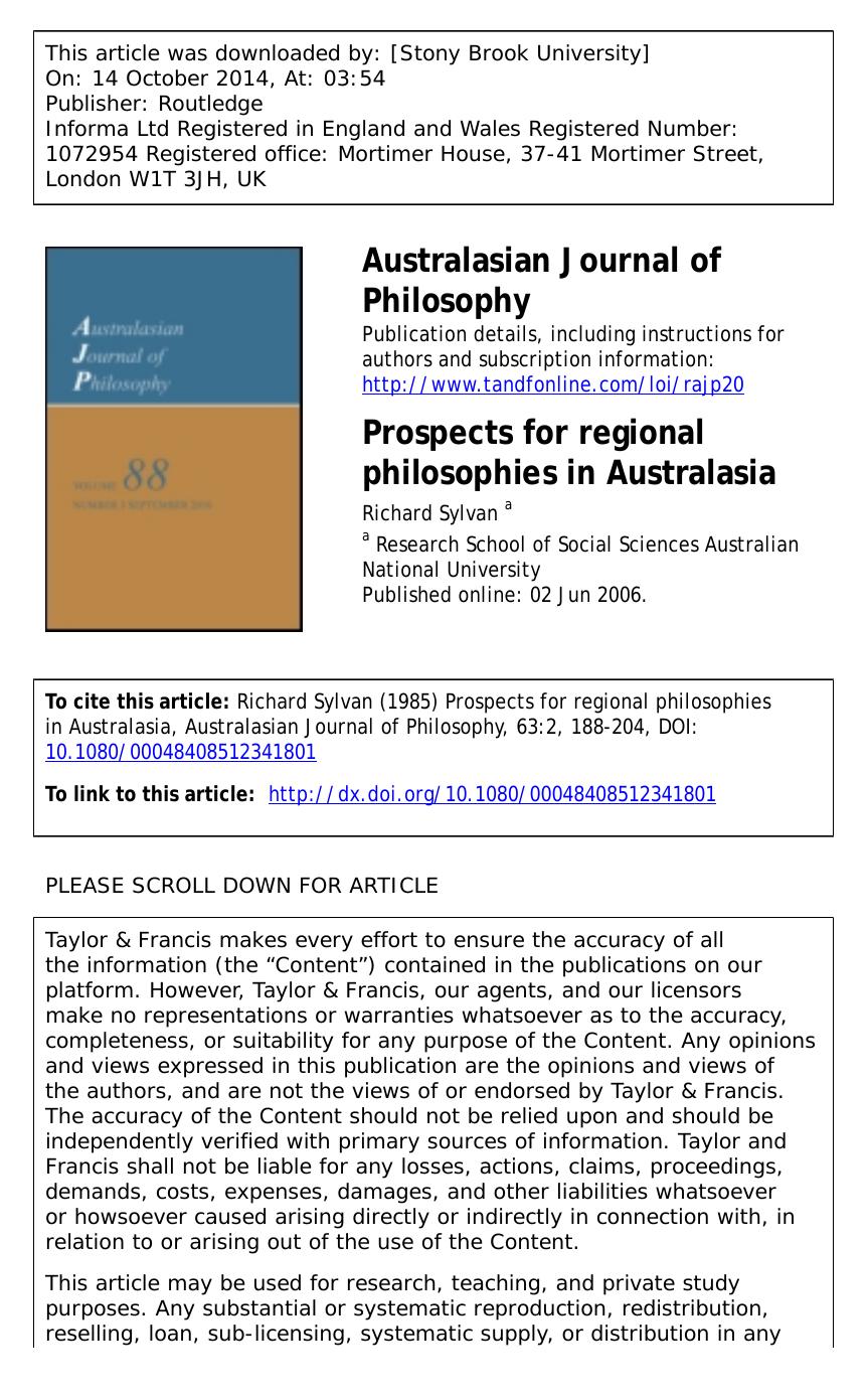 Prospects for regional philosophies in Australasia