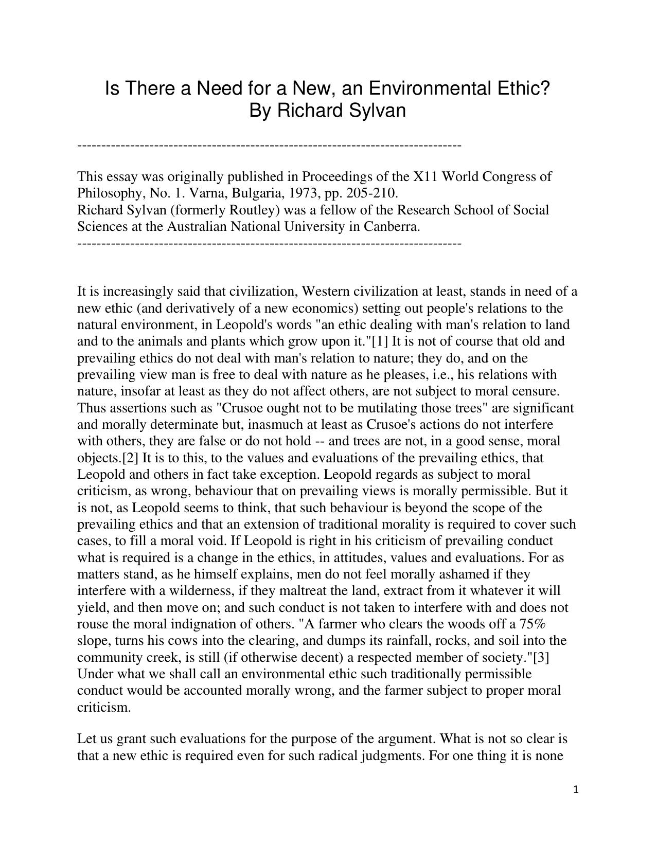 Is There a Need for a New, an Environmental, Ethic?