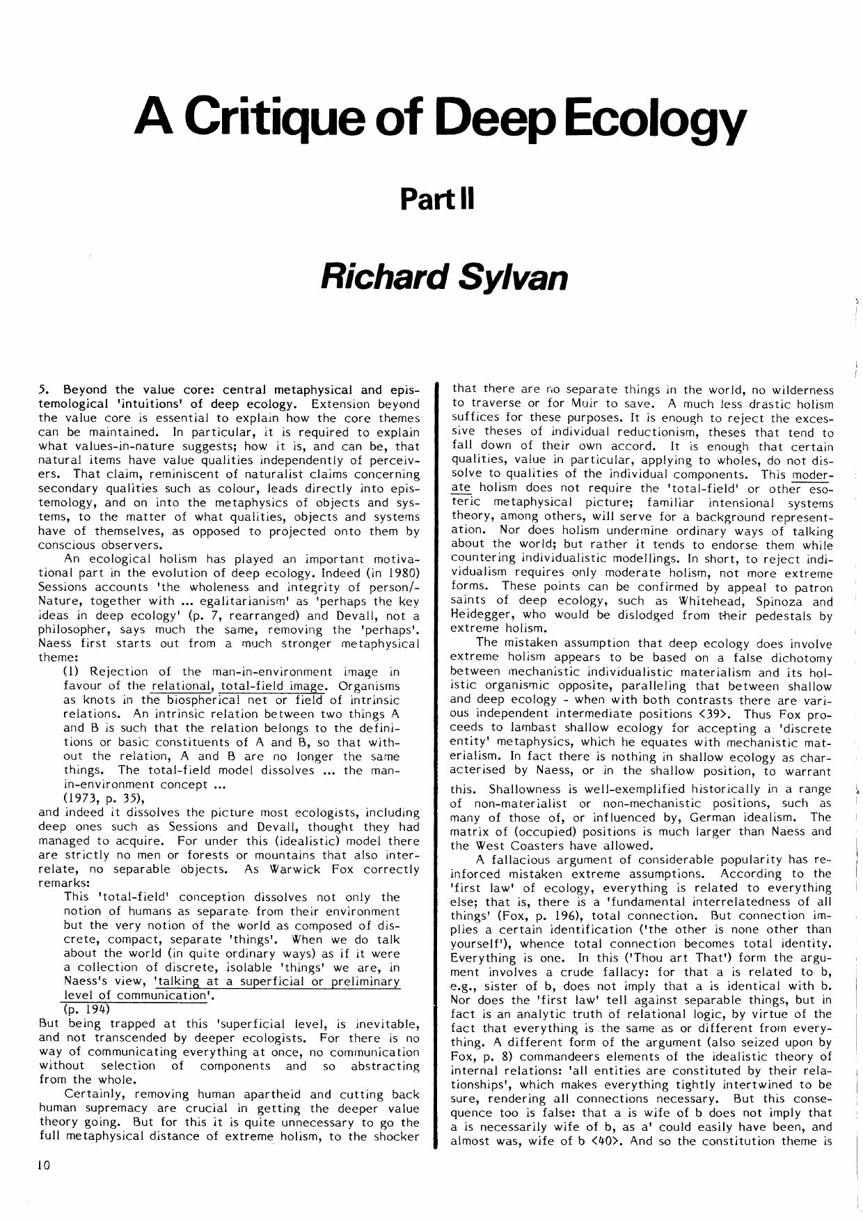 A Critique of Deep Ecology, Part II